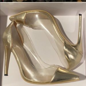 Clear and gold pumps size 13